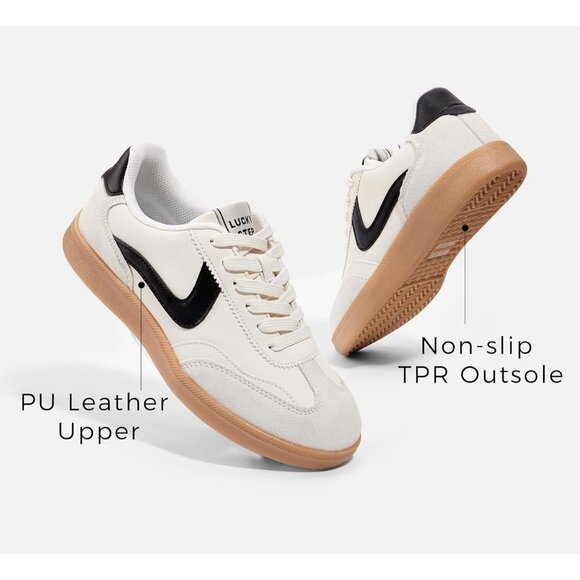 Women's  Black/Beige-Grey Retro Fashion Sneakers Classic Casual Walking Shoes - Picture 3 of 7